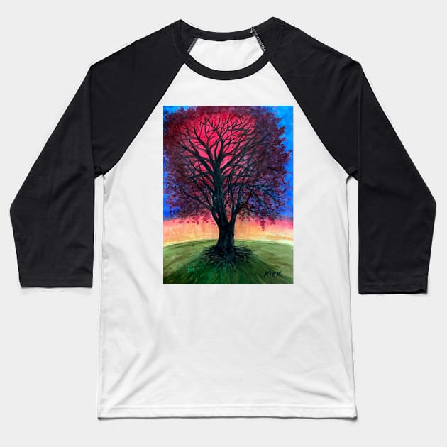 Expressionist Tree in Sunset Baseball T-Shirt by jerrykirk